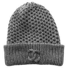 Chanel Archival CC Logo Chunky Grauer Kaschmir-Beanie-Hut aus Kaschmir