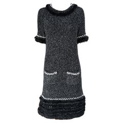 Chanel Arctic Collection Faux Fur Trim Cashmere Dress 40 FR