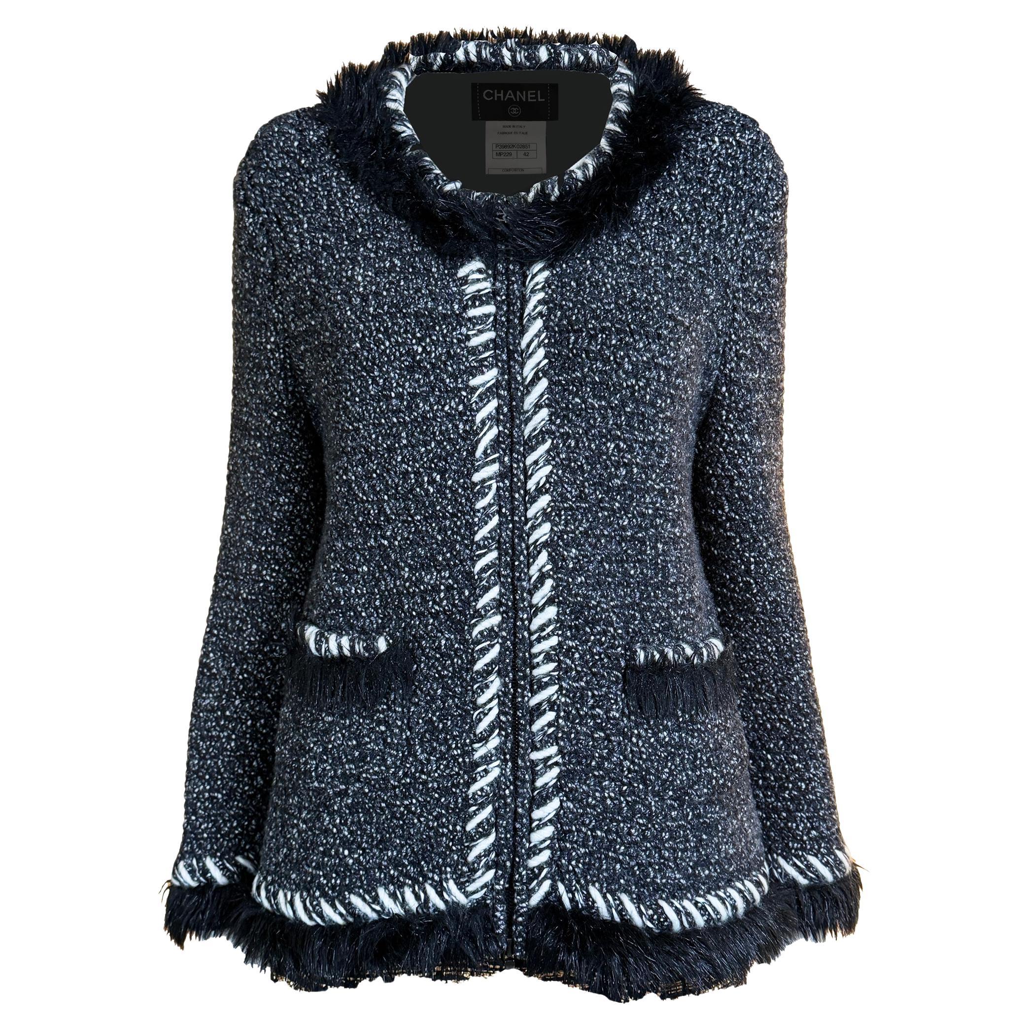 CHANEL Arctic Collection Fluffy Cashmere Bouclé Jacket 42 FR For Sale