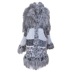 CHANEL Arctic Collection Grey Fluffy Embellished Tweed Coat  40 FR