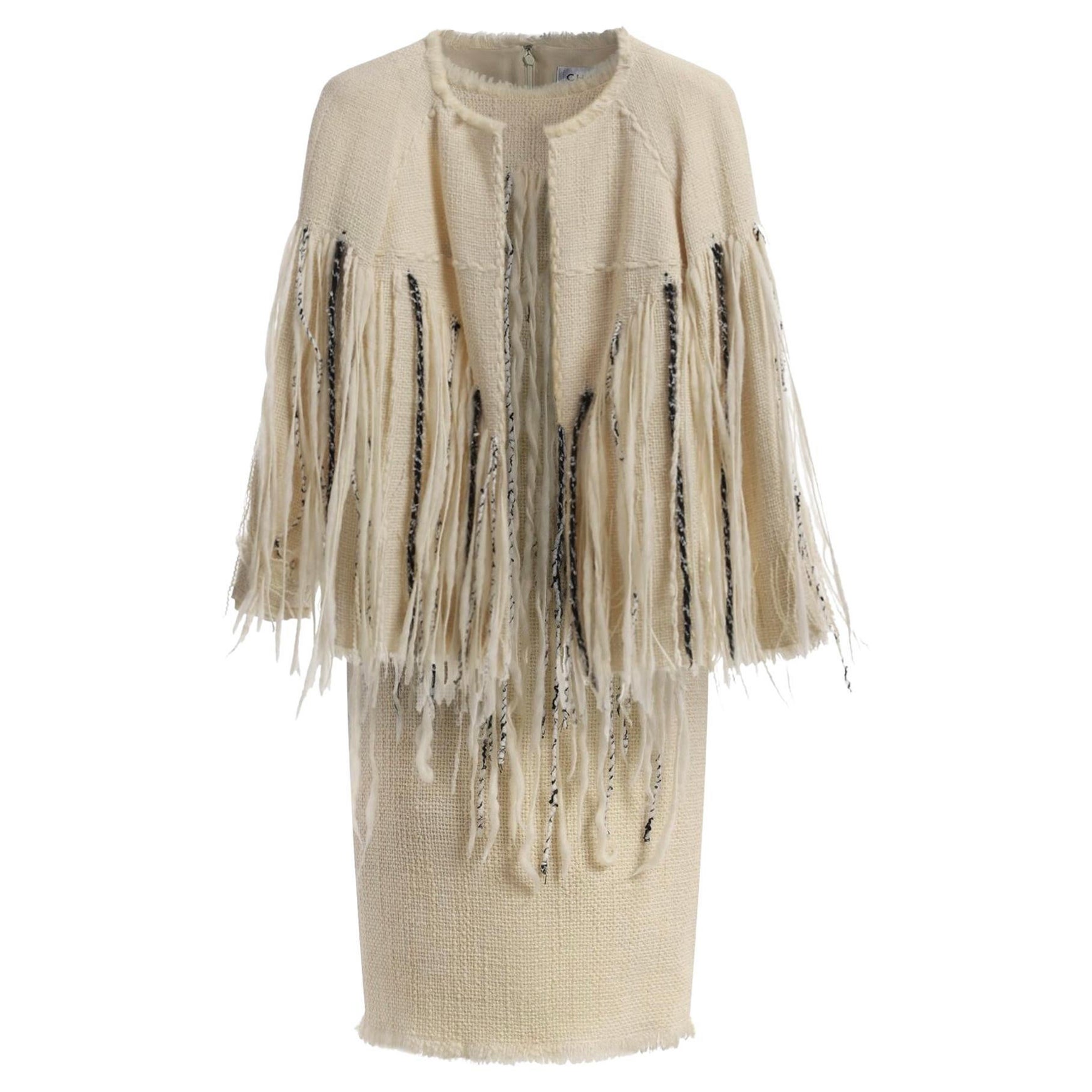 Chanel Arctic Collection Runway Fringe Tweed Ensemble 38 FR