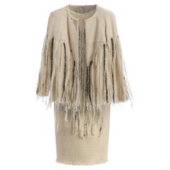 Chanel Arctic Collection Runway Fringe Tweed Ensemble 38 FR