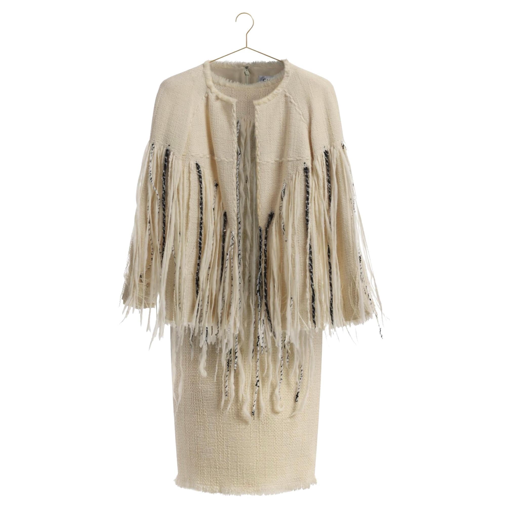 Chanel Arctic Collection Runway Fringe Tweed Ensemble 38 FR