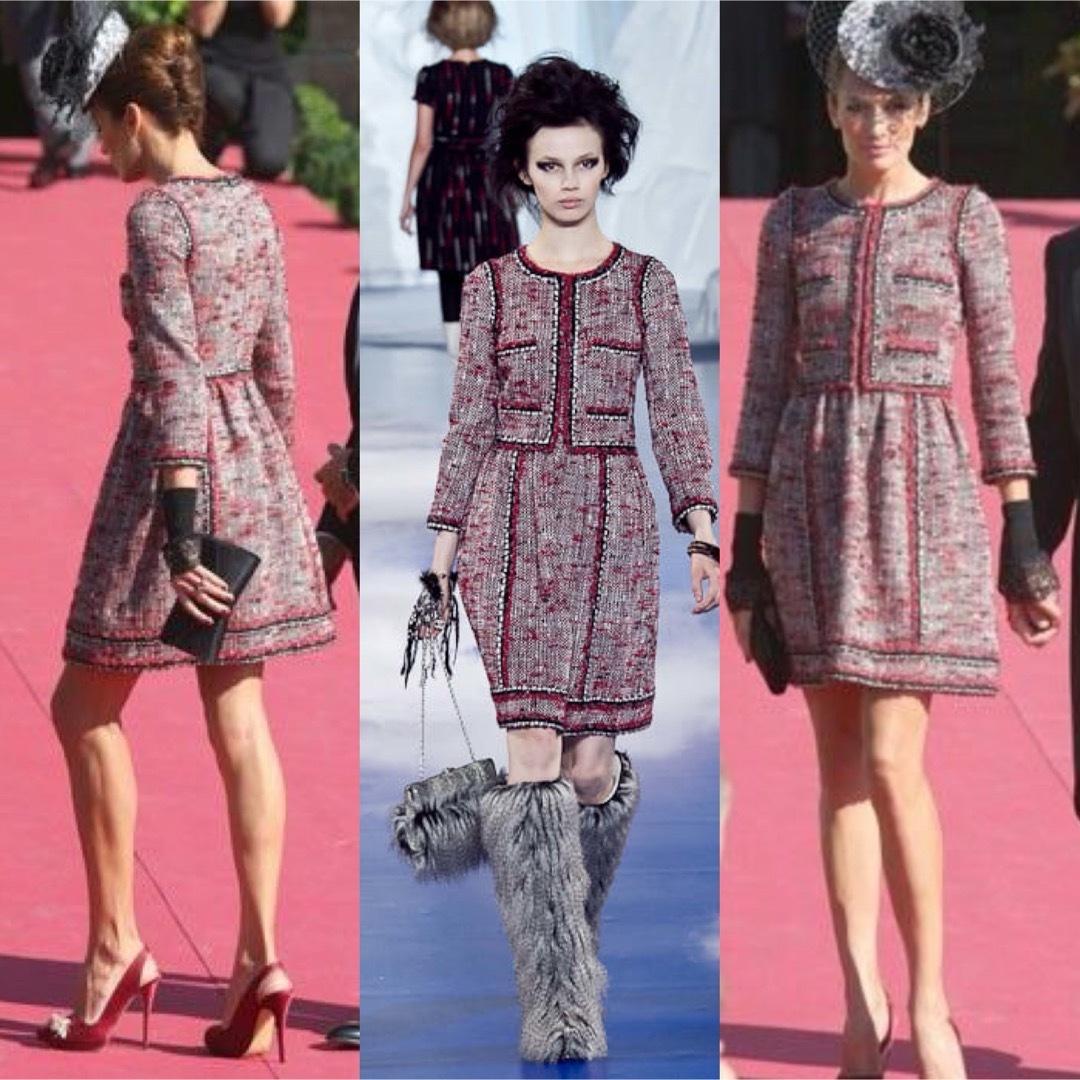 Riconoscibile abito Chanel in tweed bordeaux e nero ~ da Runway of ARCTIC ICE Collection for Chanel
- come si vede su molte celebrità e in ADS Campaigner!
- Ciondolo con logo CC in vita
- in pregiato tweed di Lesage
- fodera in seta tonale
Taglia 34