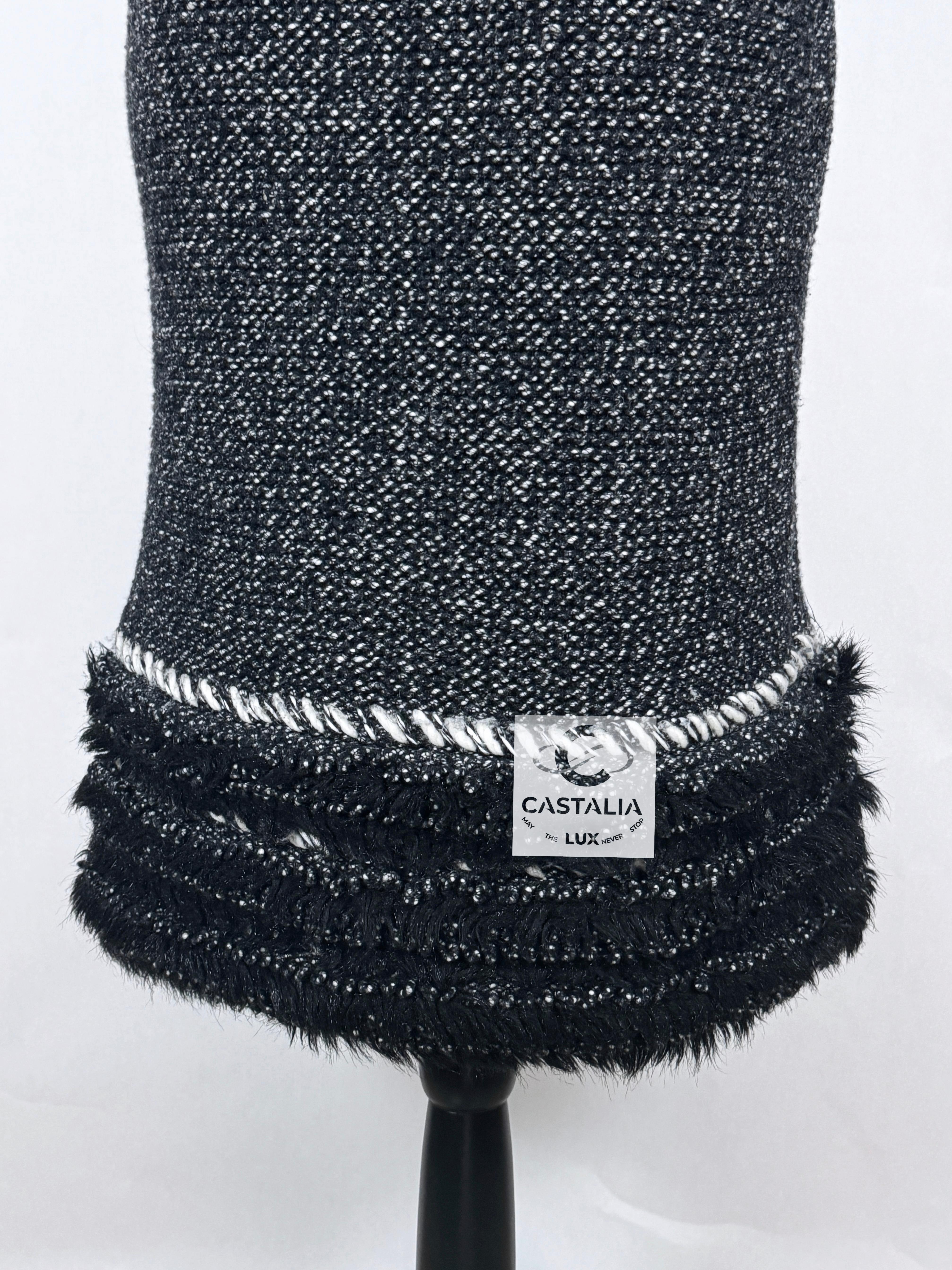 Chanel Arctic Ice Cashmere Dress with Fluffy Accents 40 FR 7
