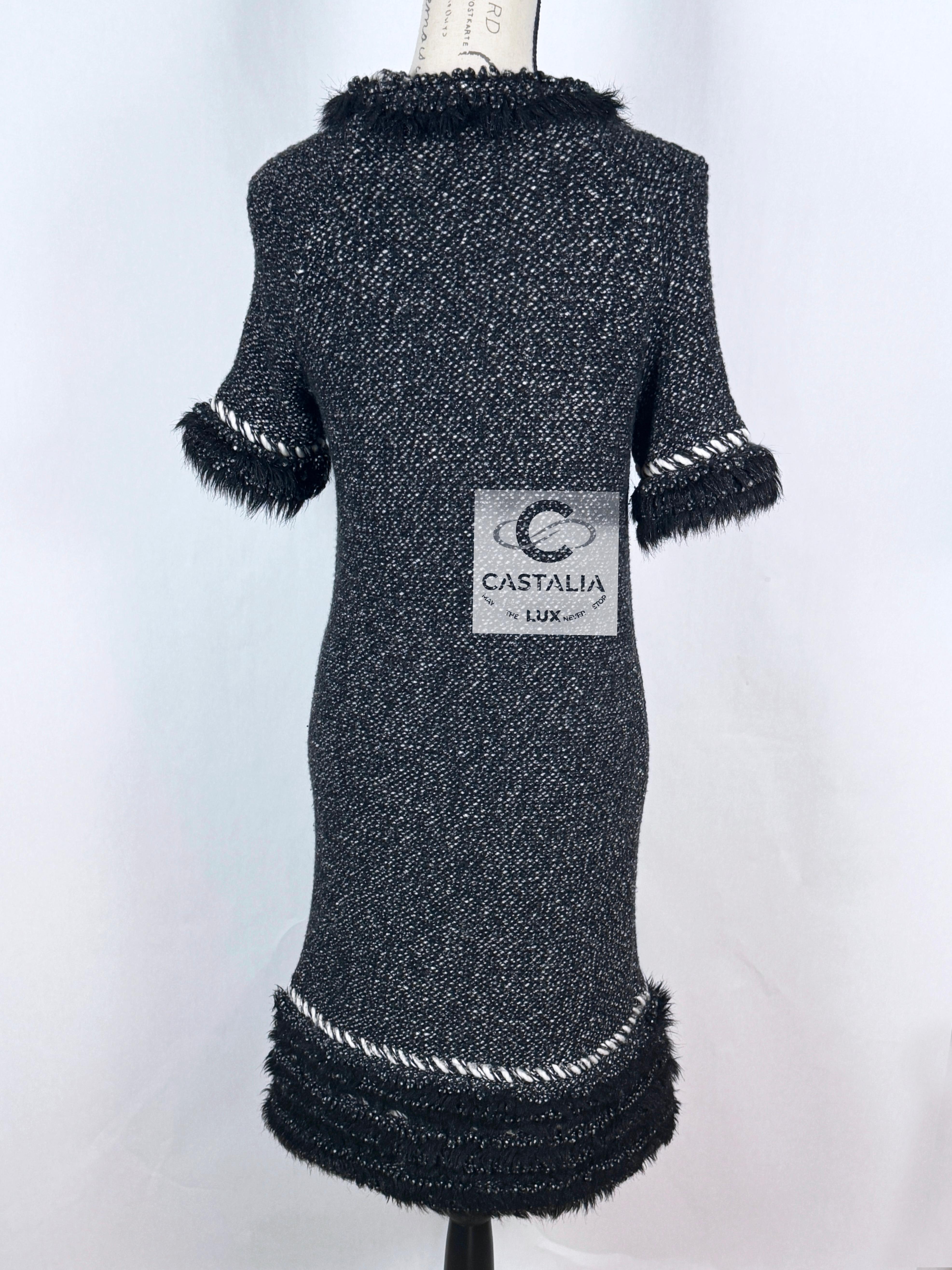 Chanel Arctic Ice Cashmere Dress with Fluffy Accents 40 FR 9