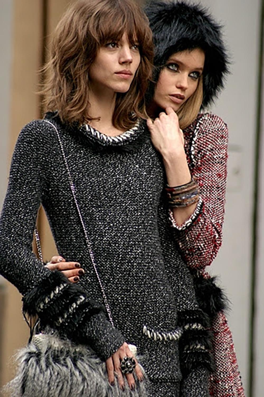 Black Chanel Arctic Ice Cashmere Dress with Fluffy Accents 40 FR