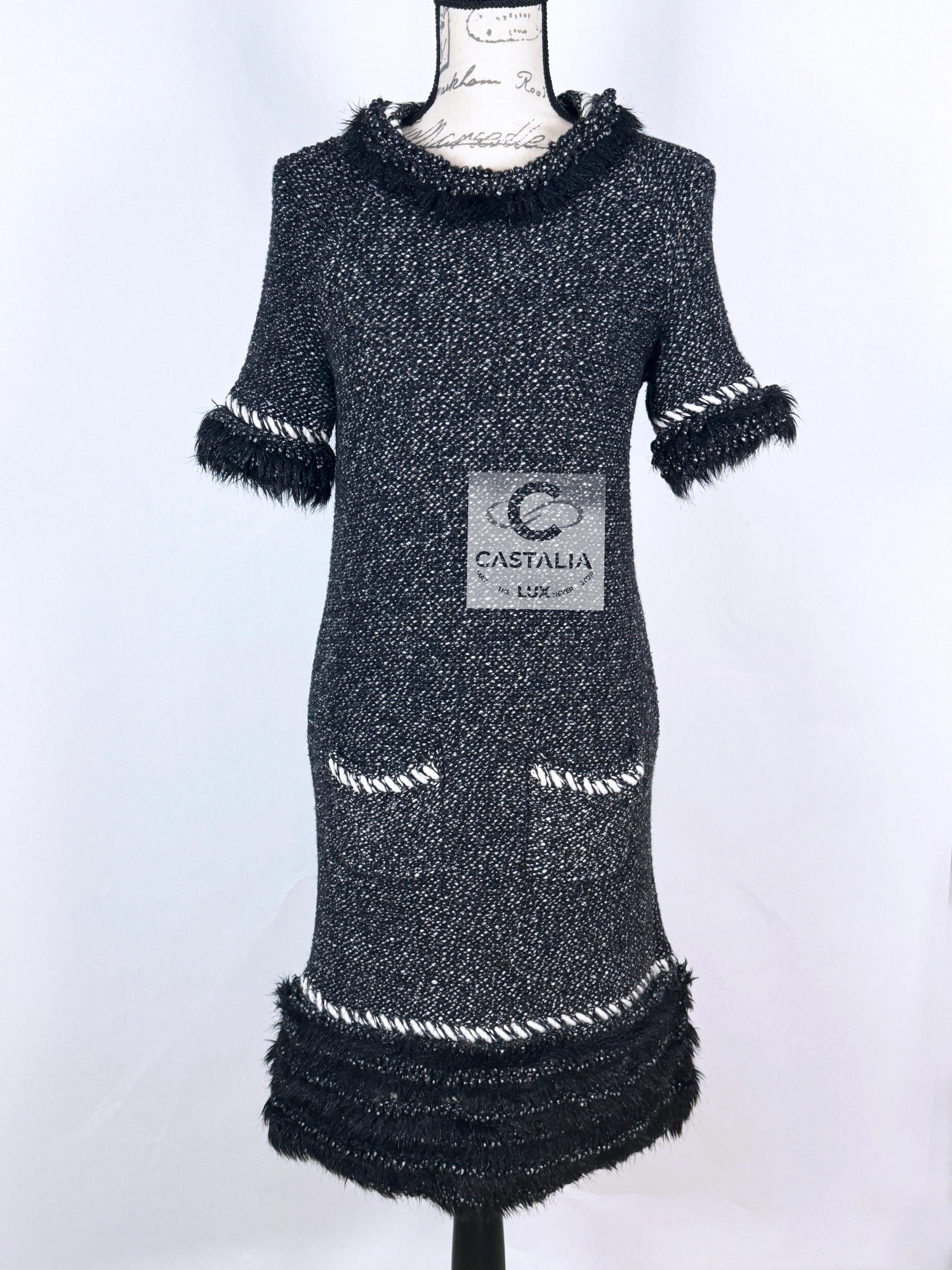 Chanel Arctic Ice Cashmere Dress with Fluffy Accents 40 FR 2