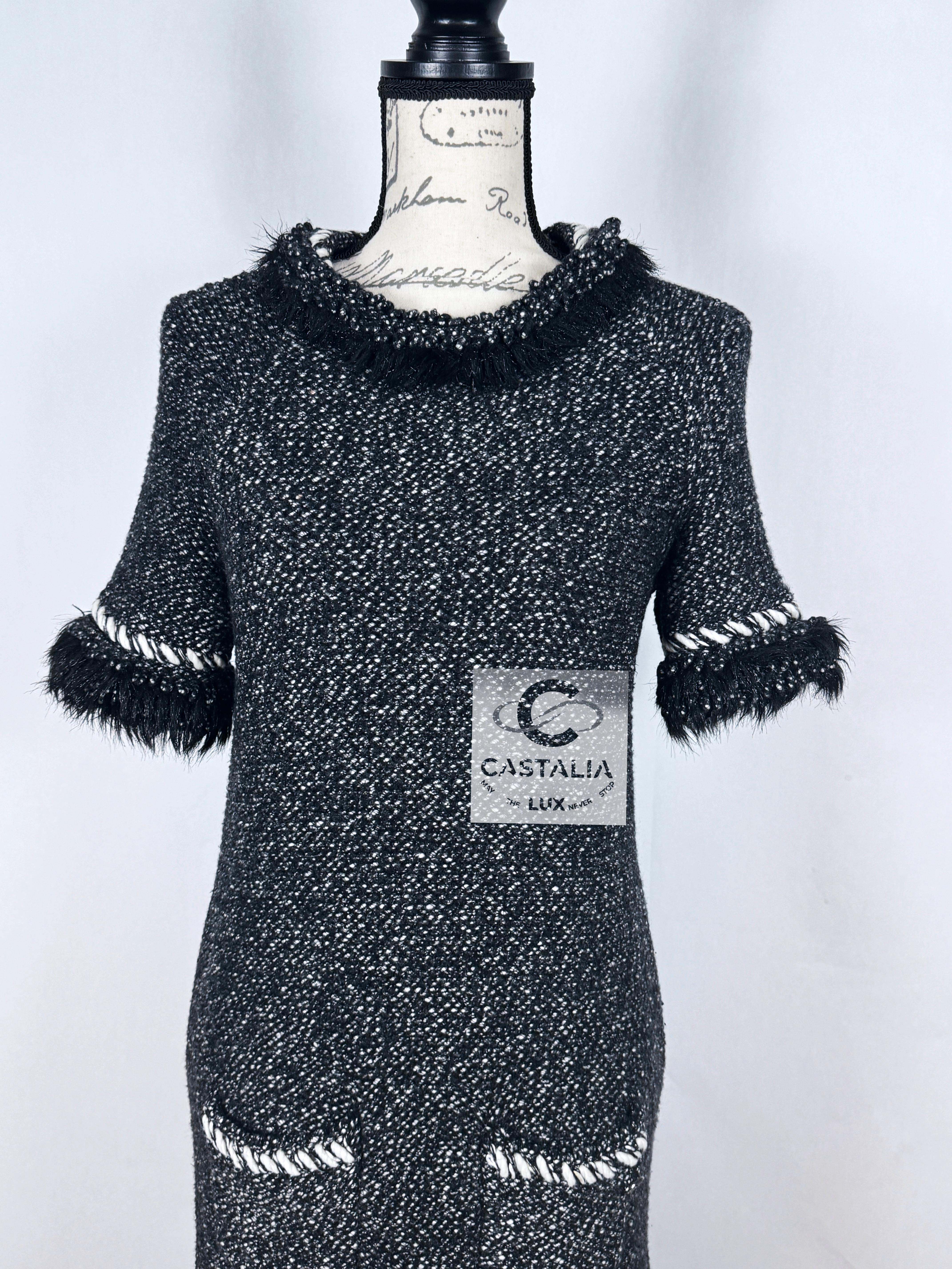 Chanel Arctic Ice Cashmere Dress with Fluffy Accents 40 FR 3