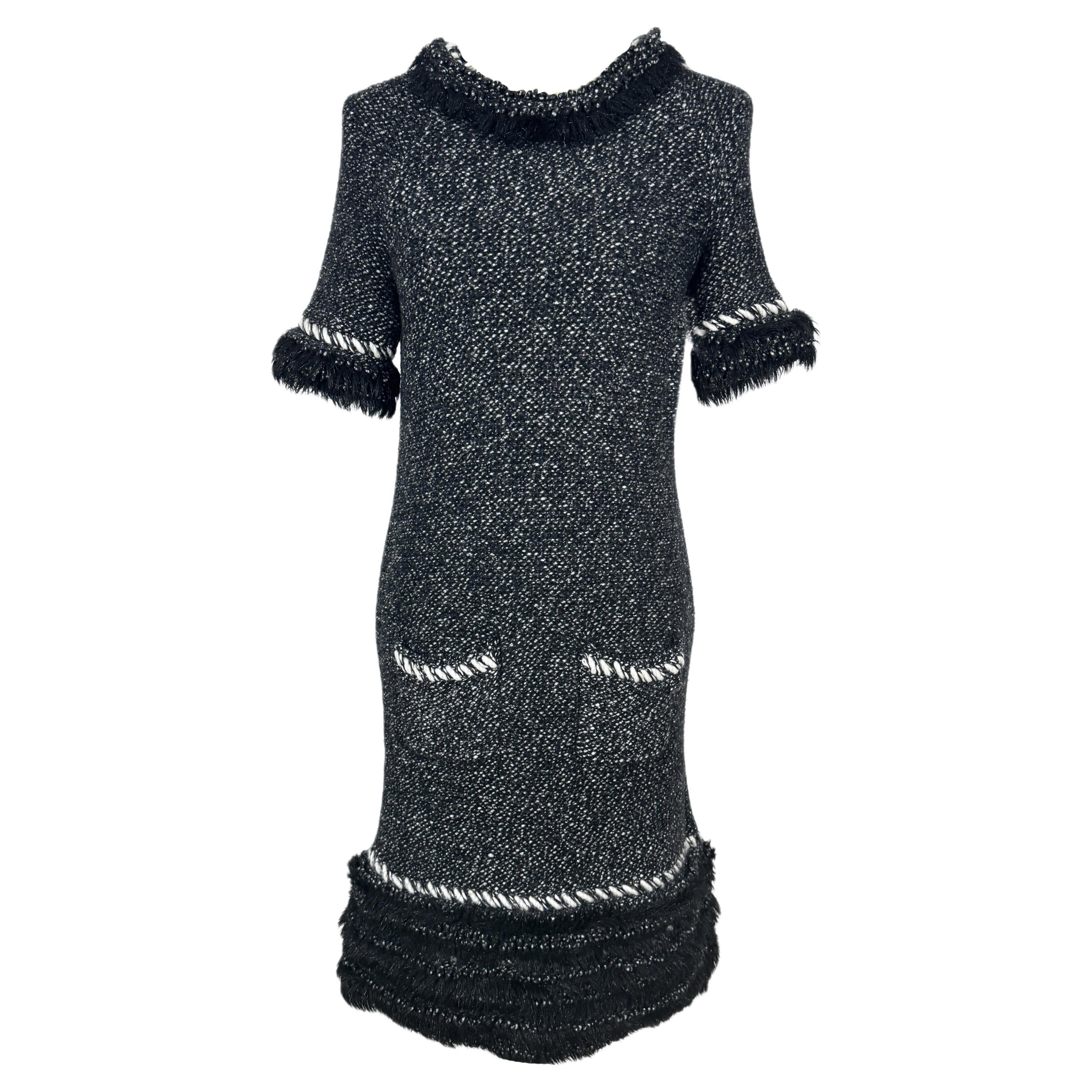 Chanel Arctic Ice Cashmere Dress with Fluffy Accents 40 FR For Sale