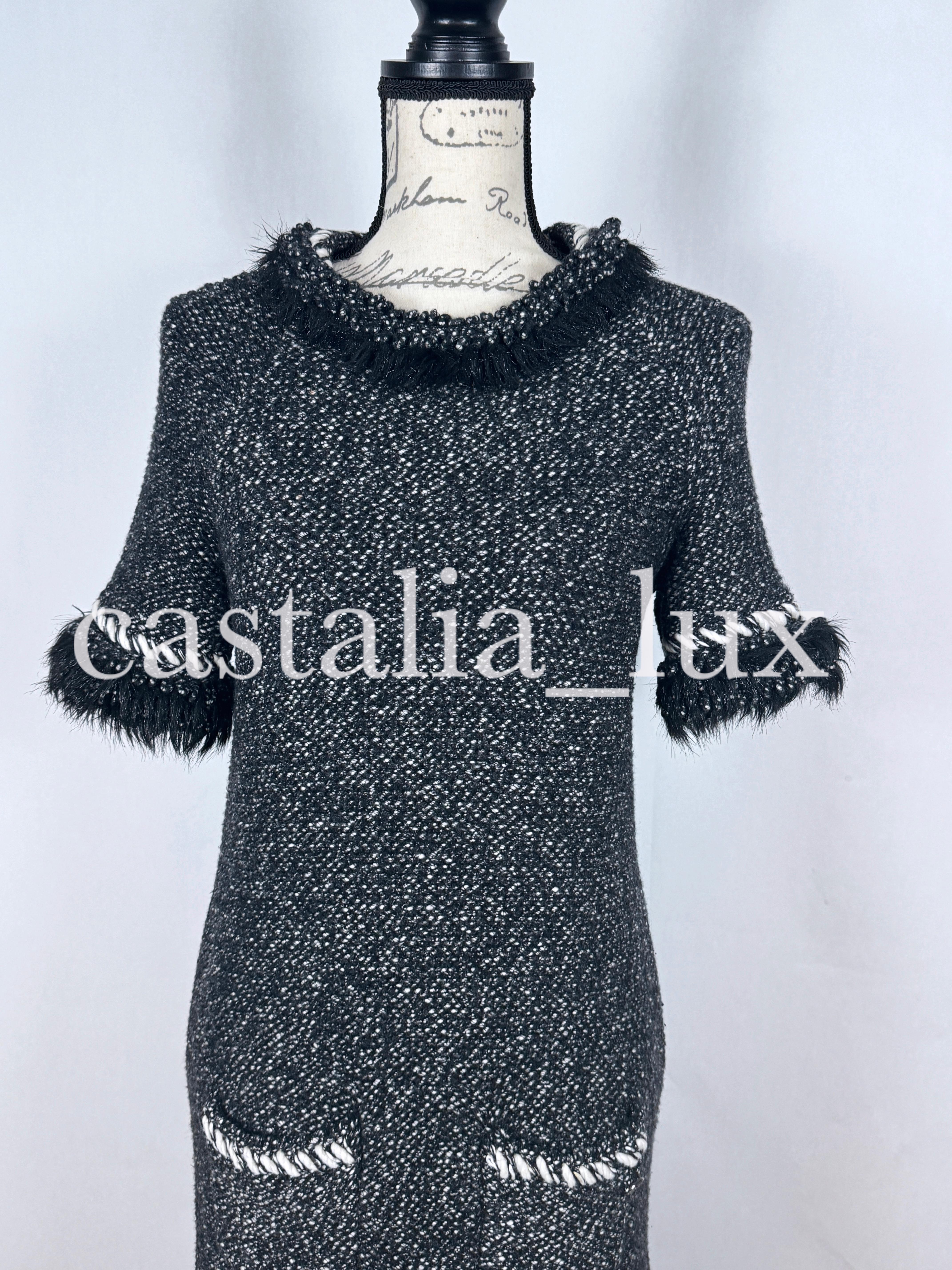 Chanel Arctic Ice Cashmere Dress with Fluffy Accents For Sale 2