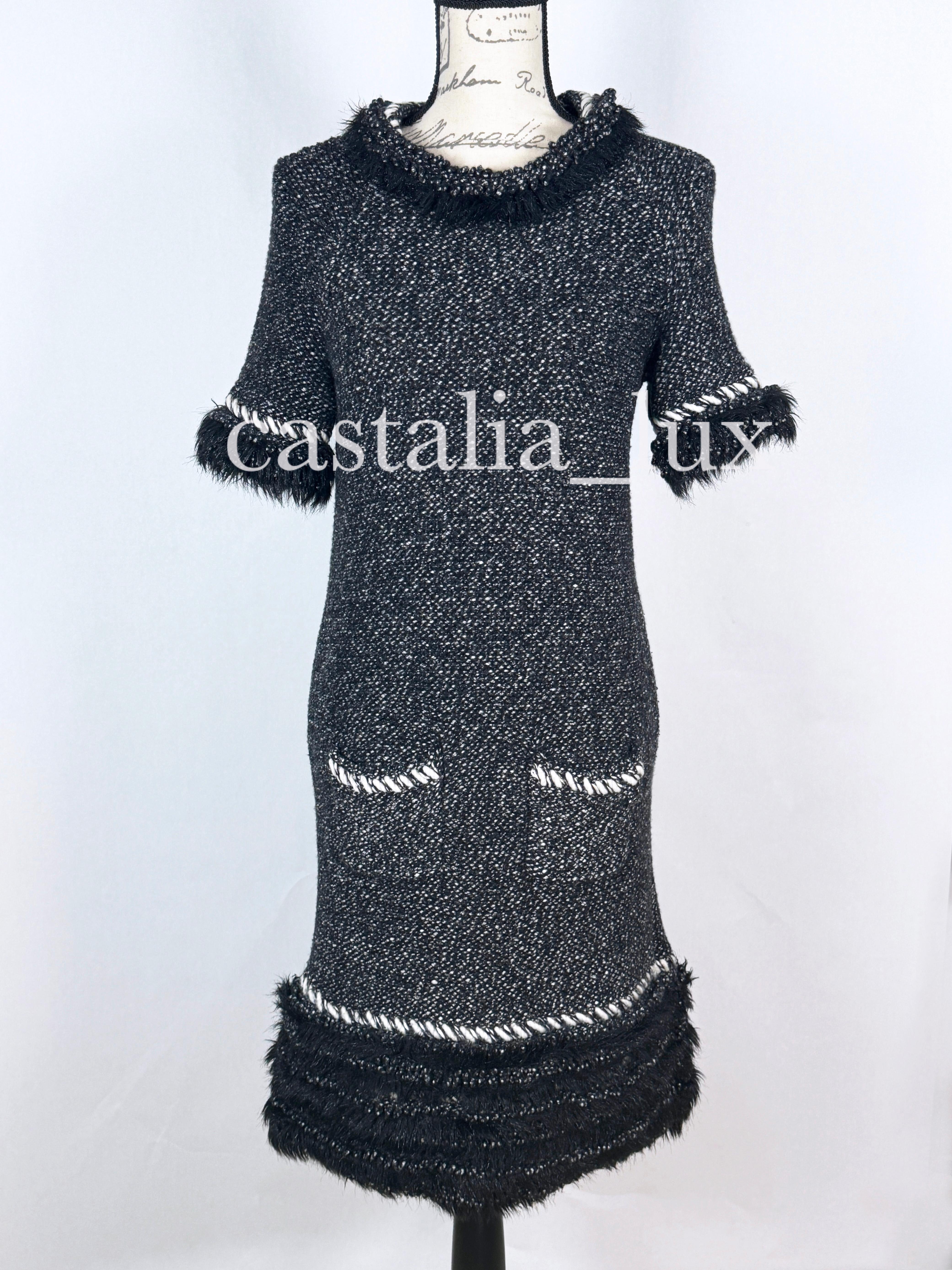 Chanel Arctic Ice Cashmere Dress with Fluffy Accents For Sale 3
