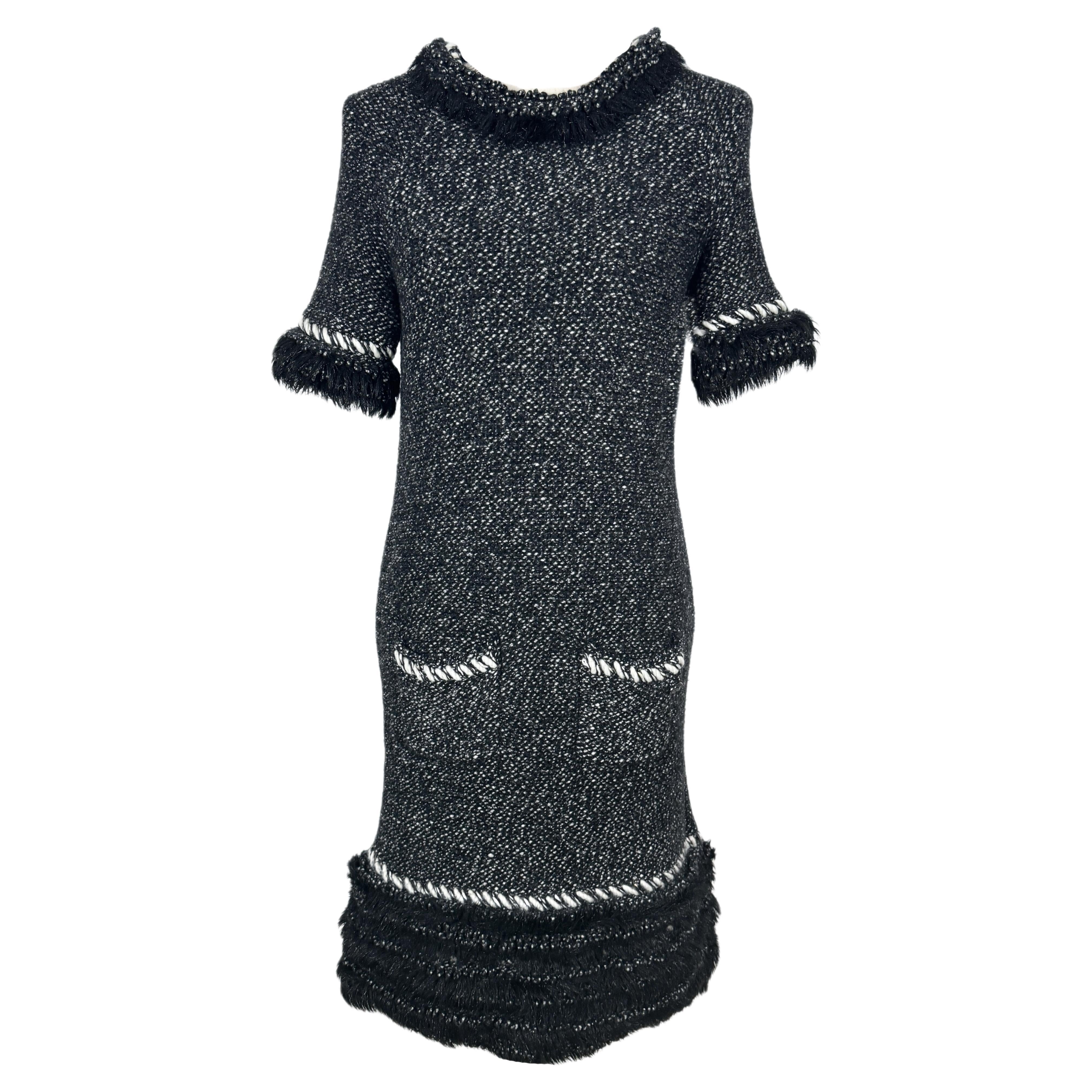 Chanel Arctic Ice Cashmere Dress with Fluffy Accents For Sale