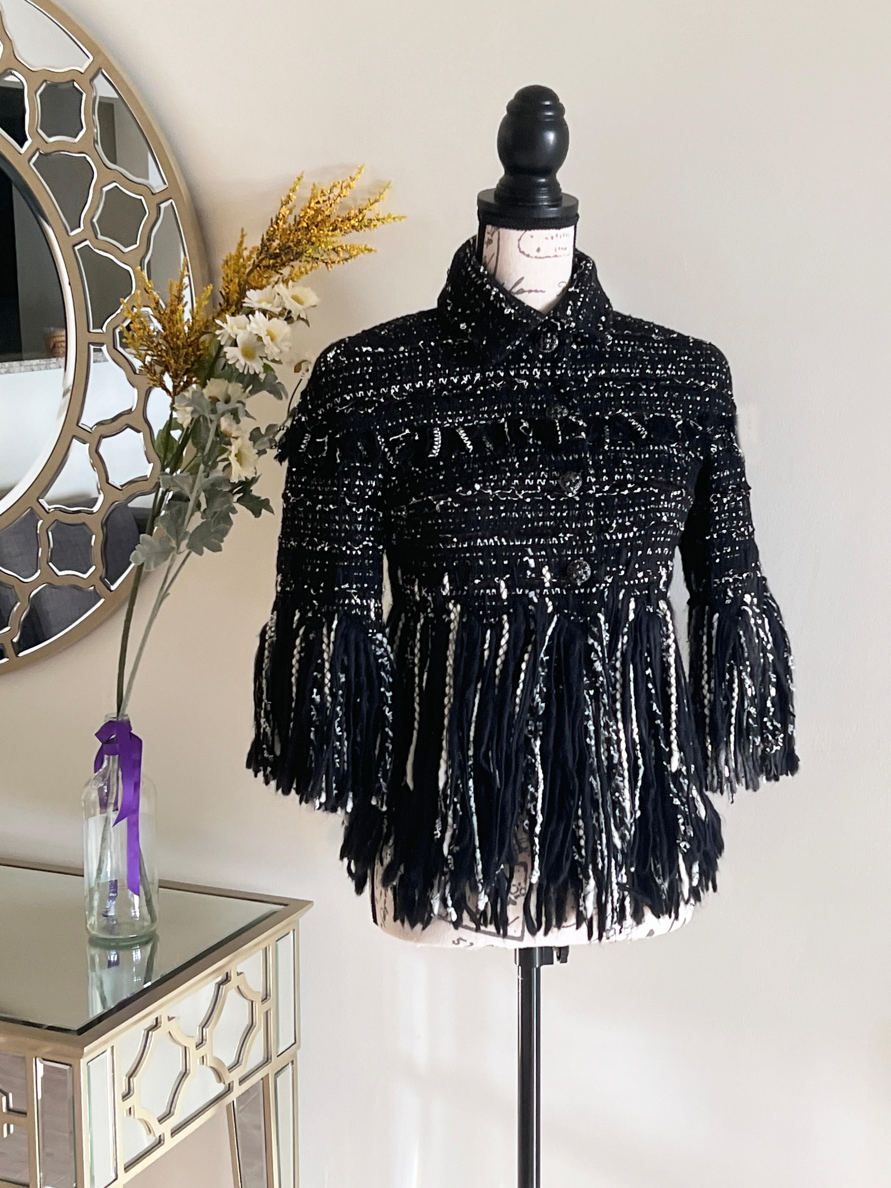 Chanel Arctic Ice CC Jewel Buttons Black Tweed Jacket 7