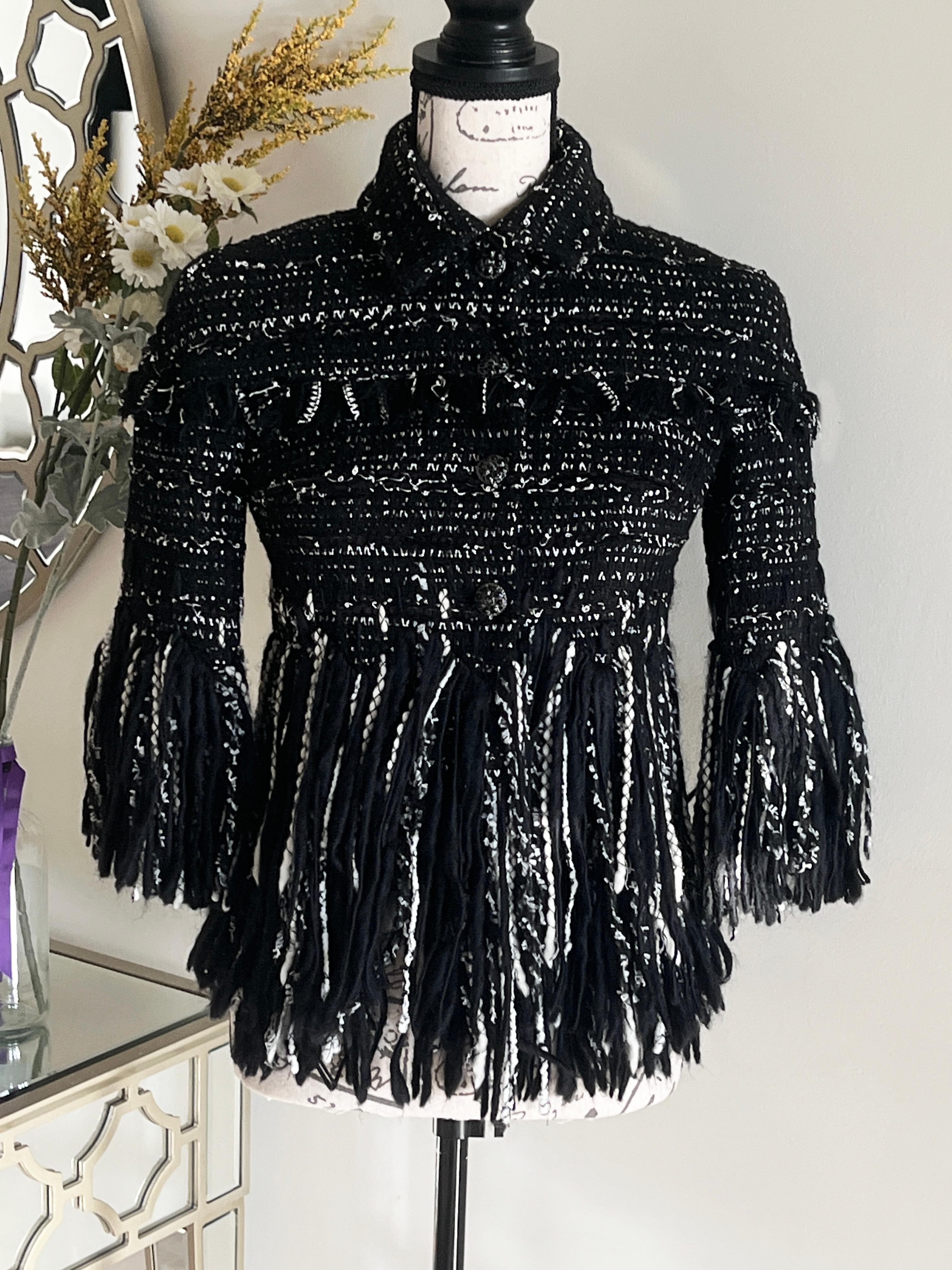 Chanel Arctic Ice CC Jewel Buttons Black Tweed Jacket 5