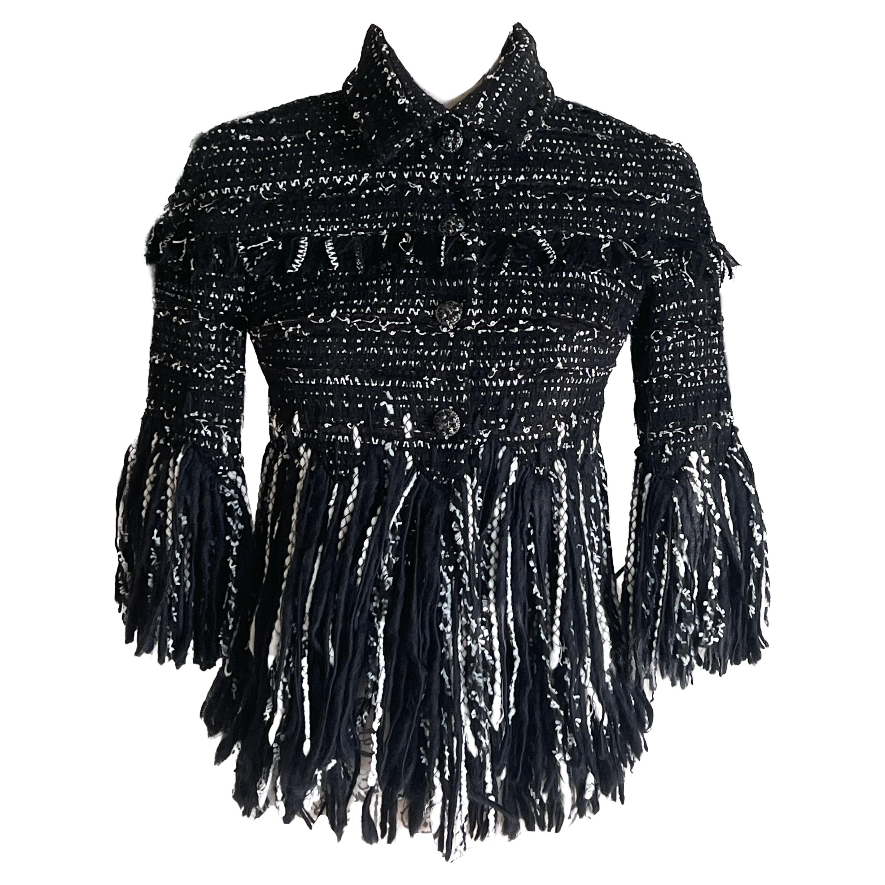 Chanel Arctic Ice CC Jewel Buttons Black Tweed Jacket