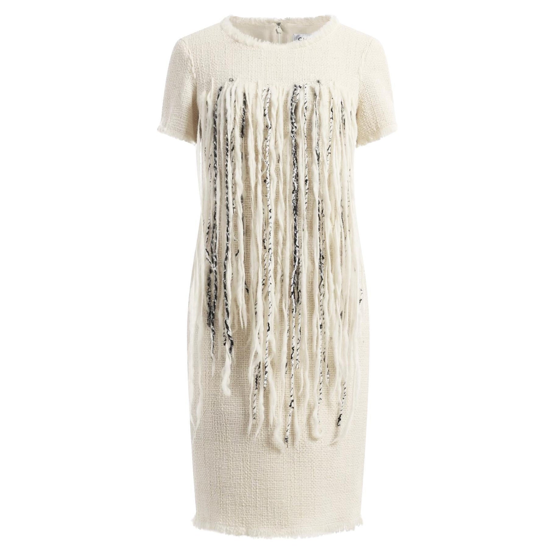 Chanel collection Arctic Ice Iconique robe en tweed à franges 38 FR