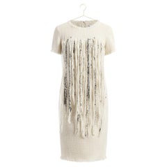 Chanel Arctic Ice Collection Iconic Fringe Tweed Dress 38 FR