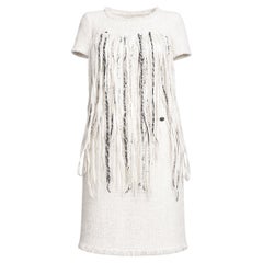 CHANEL Arctic Ice Collection Iconic Fringe Tweed Dress 38 FR
