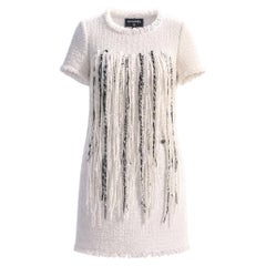 CHANEL Arctic Ice Collection Iconic Fringe Tweed Dress 38 FR