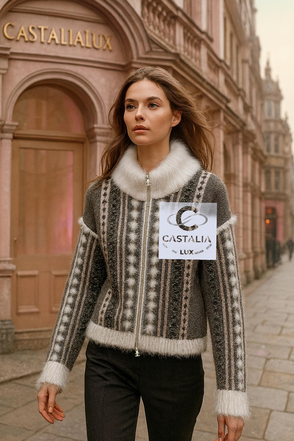 ~ Un cárdigan formado por el aliento del invierno - Chanel en su forma elemental ~
~ De la visionaria colección de pasarela ARCTIC ICE de Karl Lagerfeld, 
este cárdigan icónico de Chanel es menos una prenda y más una cristalización de luz fría y