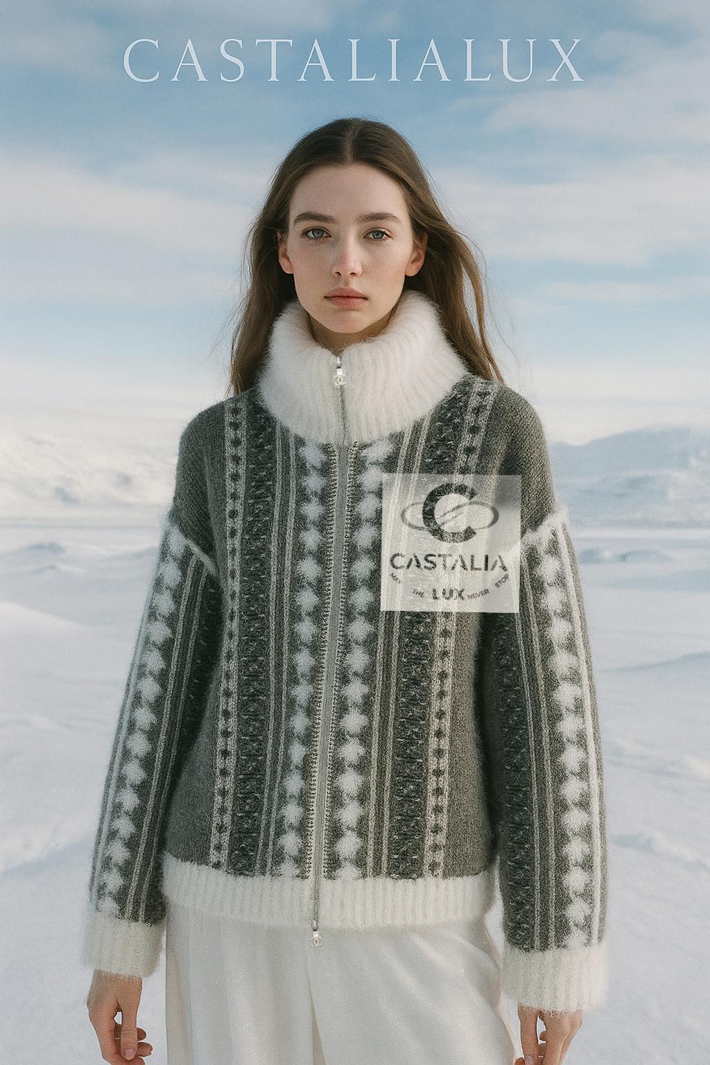 Chanel Arctic Ice Iconic Fluffy Cardigan 42 FR in vendita 4