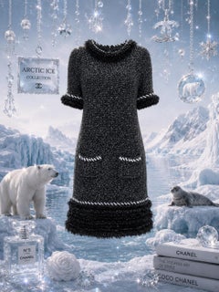 CHANEL Arctic Ice Runway Relaxed Dress with Fantasy Fur 40 FR