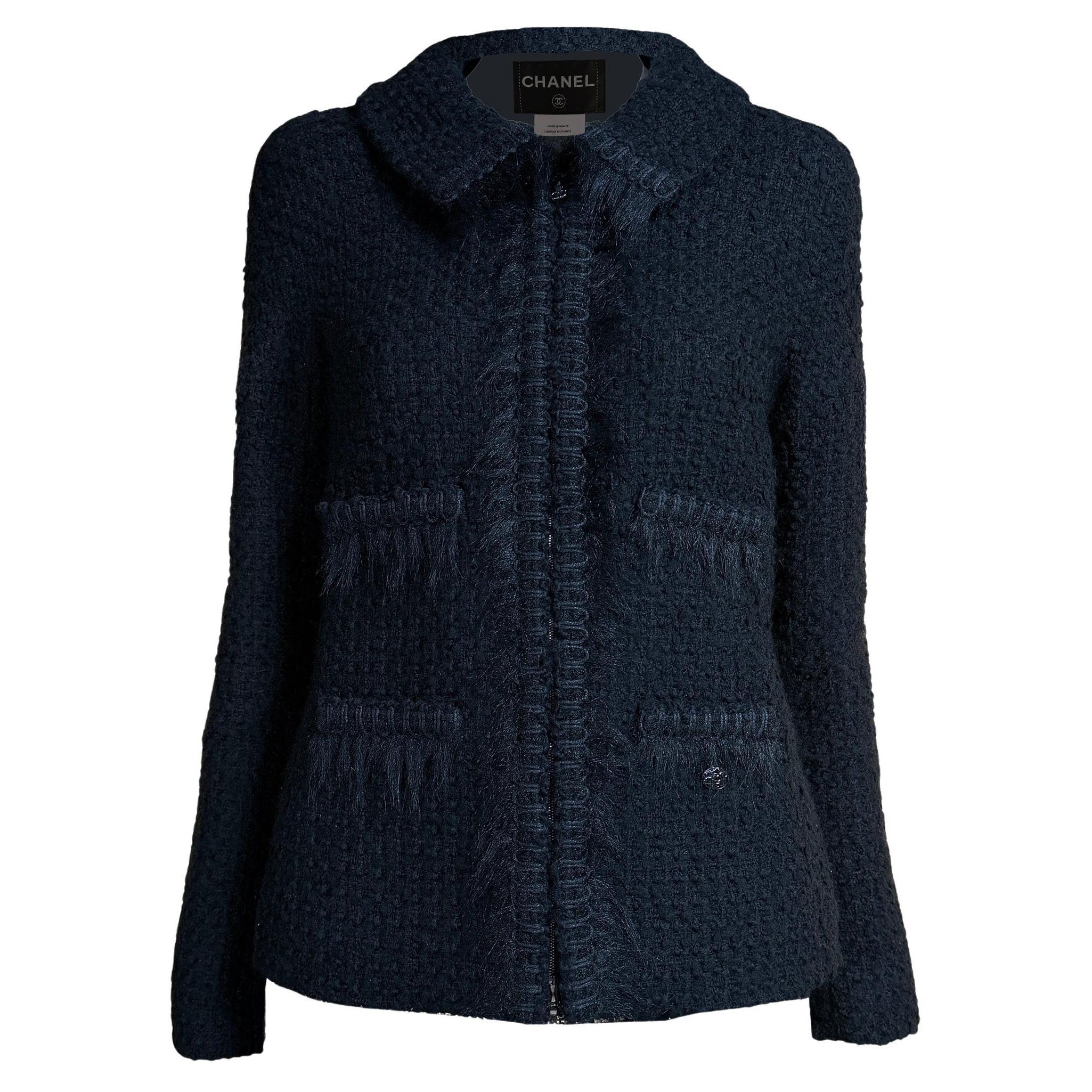 CHANEL Arctic Ice Timeless Black Tweed Jacket 38 FR