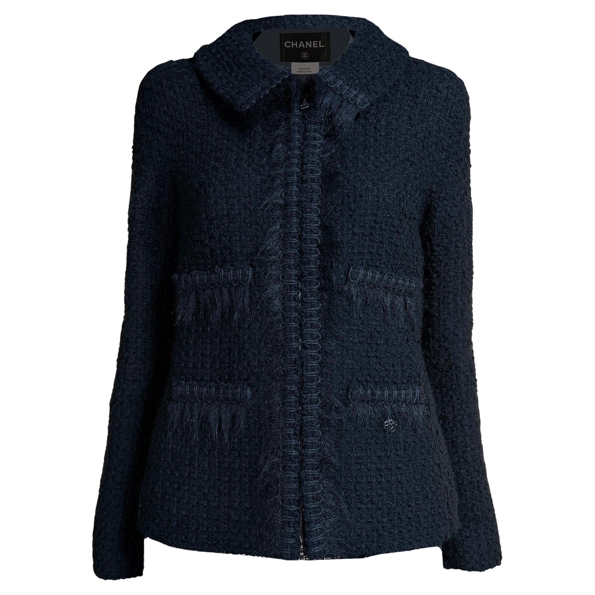 Chanel Arctic Ice Giacca senza tempo in tweed nero 38 FR