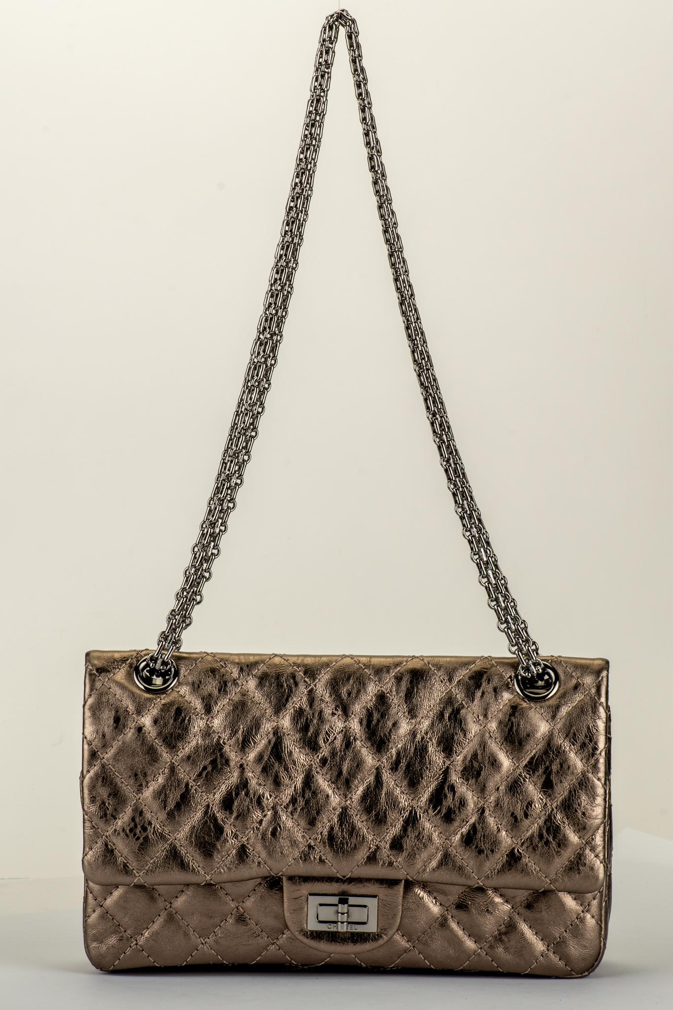 Brown Chanel Argent Fonce' Reissue Double Flap Bag For Sale