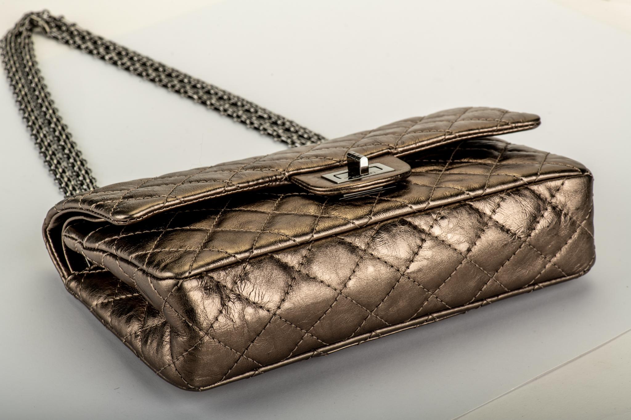 Chanel Argent Fonce' Reissue Double Flap Bag For Sale 1
