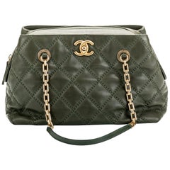 Chanel Army Green Quilted Leather Handbag