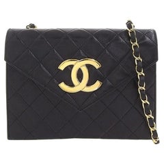 Chanel Around 1985-1990 Made V Flap CC Mark Plate Chain Bag in Black