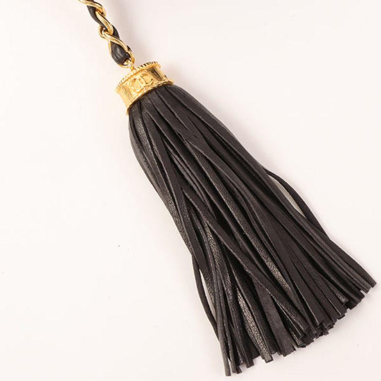 Chanel Around 1990 Made Big CC Mark Stitch Fringe Mini Chain Bag Black For Sale 8