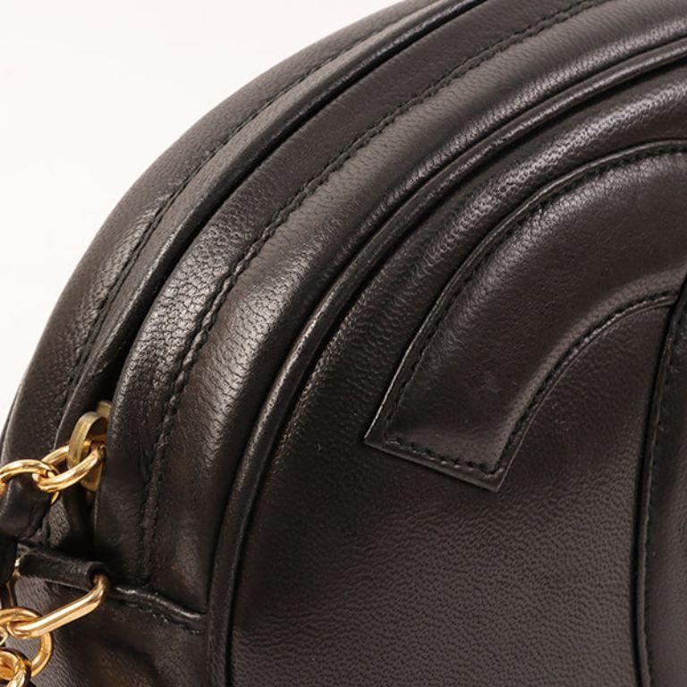 Chanel Around 1990 Made Big CC Mark Stitch Fringe Mini Chain Bag Black For Sale 10