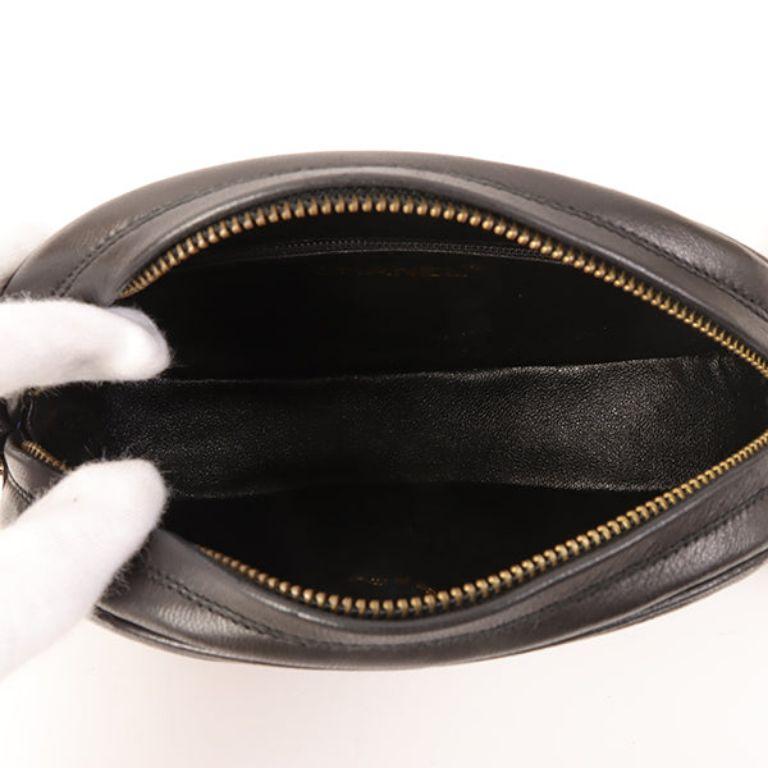 Chanel Around 1990 Made Big CC Mark Stitch Fringe Mini Chain Bag Black For Sale 2