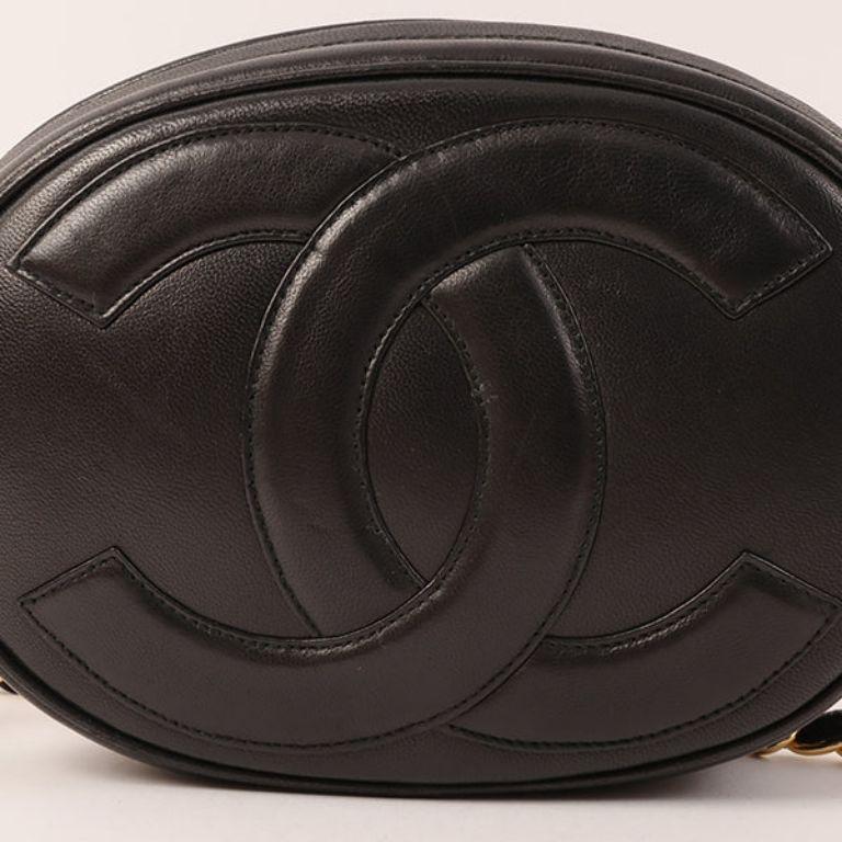 Chanel Around 1990 Made Big CC Mark Stitch Fringe Mini Chain Bag Black For Sale 4
