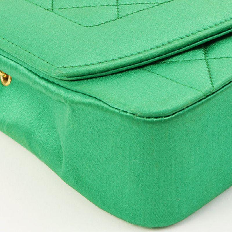 Chanel Around 1990 Made Silk Satin Diana Flap Bijou Chain Bag Mini Green 6