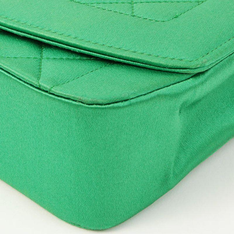 Chanel Around 1990 Made Silk Satin Diana Flap Bijou Chain Bag Mini Green 7