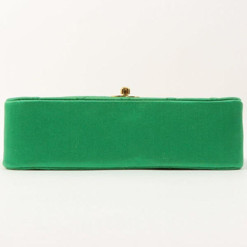 Chanel Around 1990 Made Silk Satin Diana Flap Bijou Chain Bag Mini Green 8