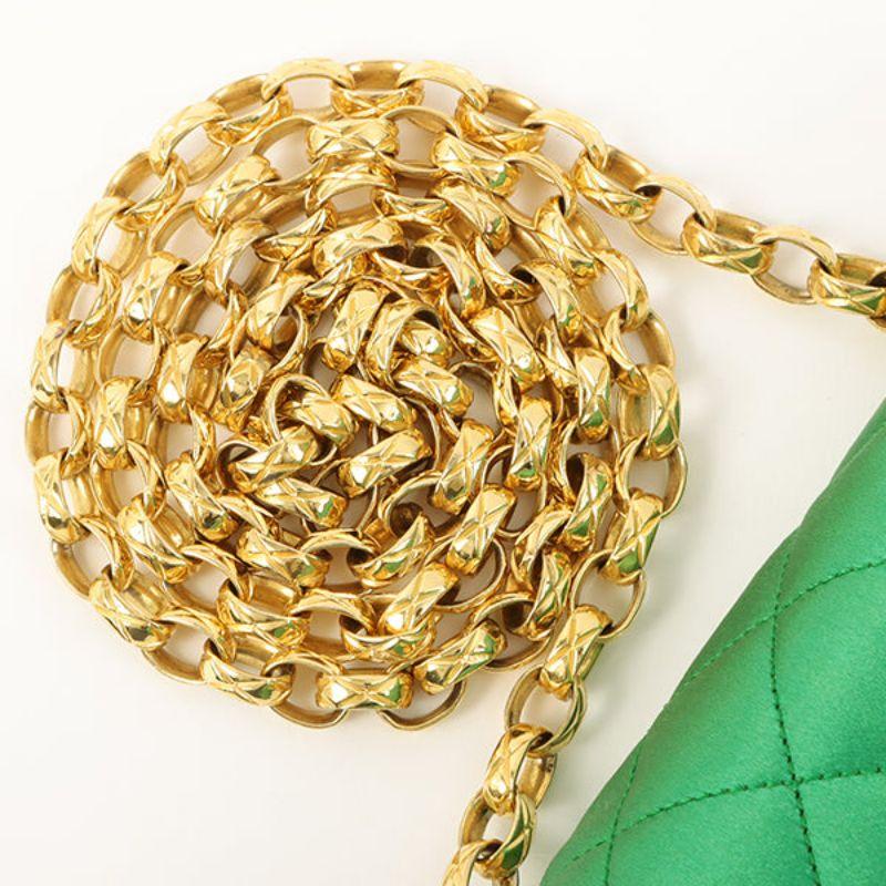 Chanel Around 1990 Made Silk Satin Diana Flap Bijou Chain Bag Mini Green 10