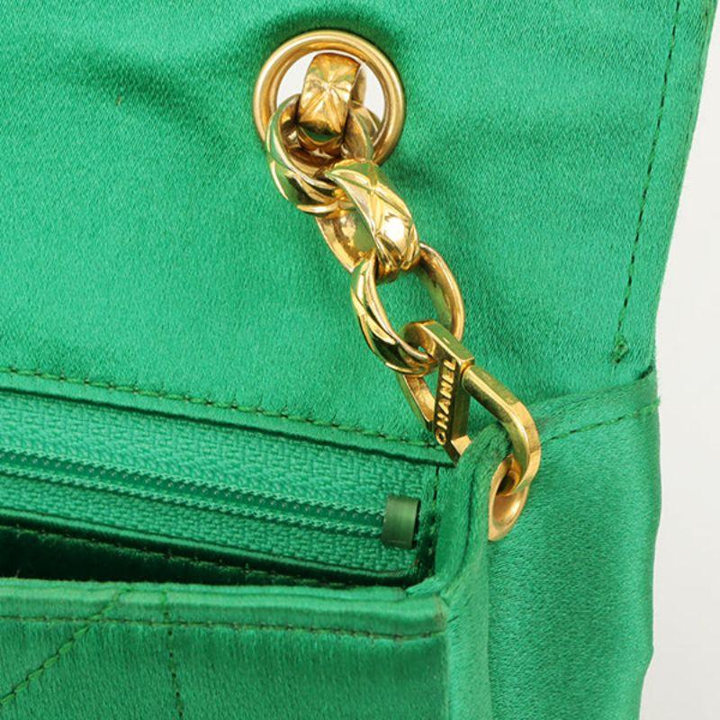 Chanel Around 1990 Made Silk Satin Diana Flap Bijou Chain Bag Mini Green 12