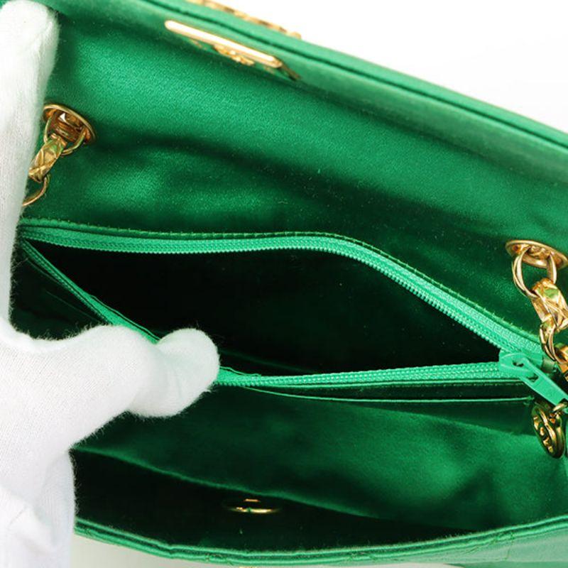 Chanel Around 1990 Made Silk Satin Diana Flap Bijou Chain Bag Mini Green 13