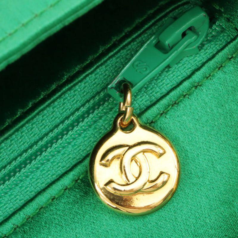Chanel Around 1990 Made Silk Satin Diana Flap Bijou Chain Bag Mini Green 14