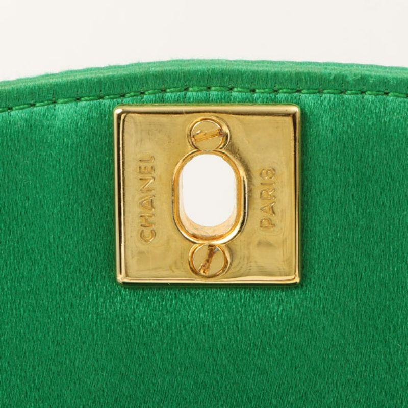Chanel Around 1990 Made Silk Satin Diana Flap Bijou Chain Bag Mini Green 15