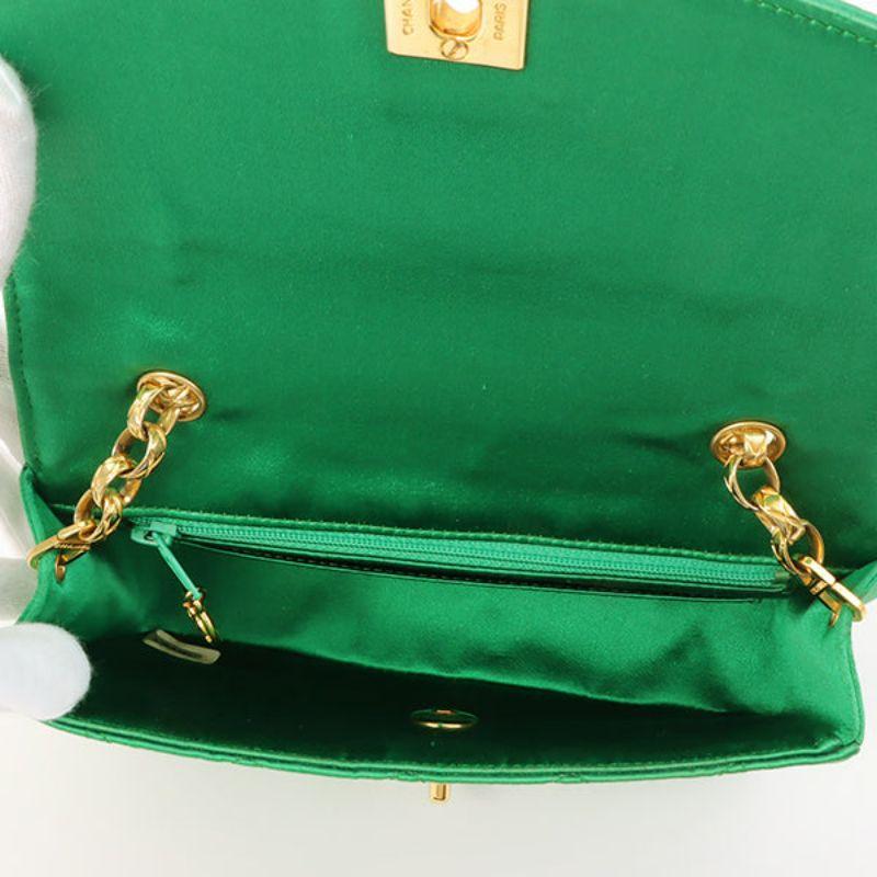 Chanel Around 1990 Made Silk Satin Diana Flap Bijou Chain Bag Mini Green 1