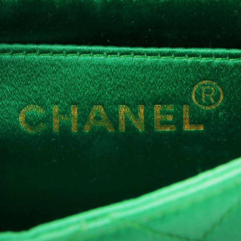 Chanel Around 1990 Made Silk Satin Diana Flap Bijou Chain Bag Mini Green 2