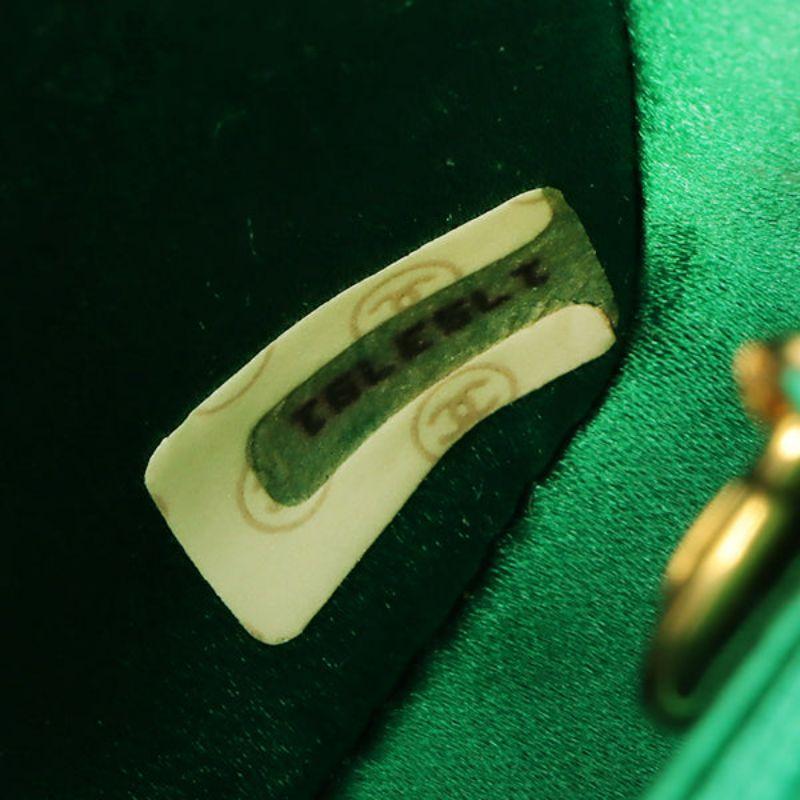 Chanel Around 1990 Made Silk Satin Diana Flap Bijou Chain Bag Mini Green 4