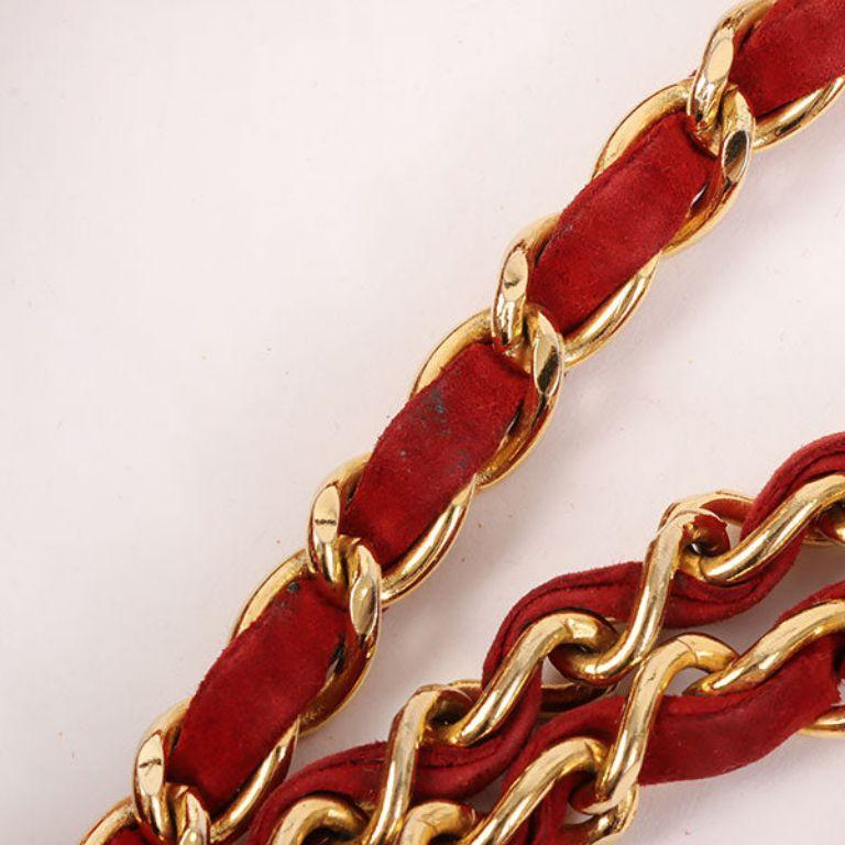 Chanel Around 1990 Made Suede V Stitch Classic Flap Chain Bag 25Cm Red For Sale 14