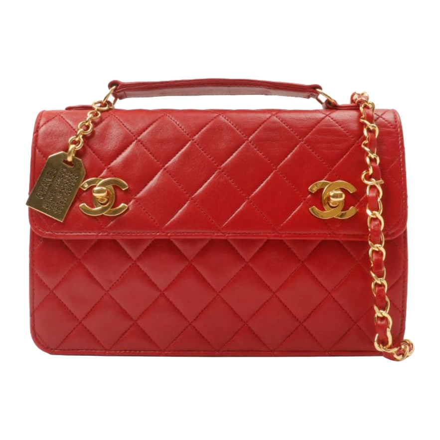 Chanel Around 1991 Made Double Turn-Lock Logo Charm 2Way Bag Red